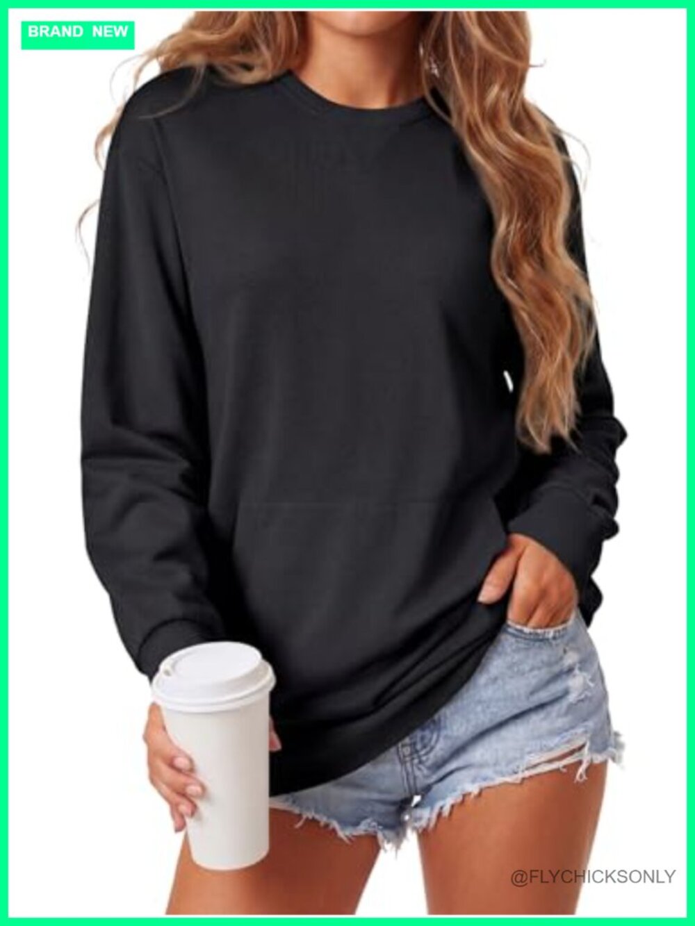 Women's Crewneck Pullover Sweatshirt with Kangaroo Pocket Long Sleeve